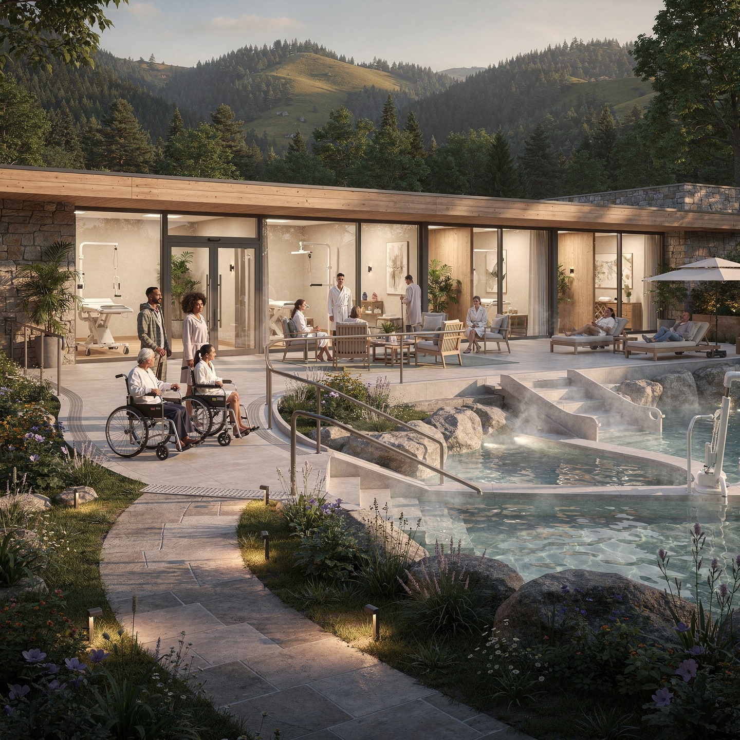 Diverse corporate retreat with inclusive team wellness activities